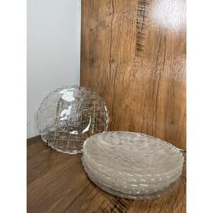 Indiana Glass Vintage Weavetex Basket Weave Set Of 7 Clear Glass Dessert Plates